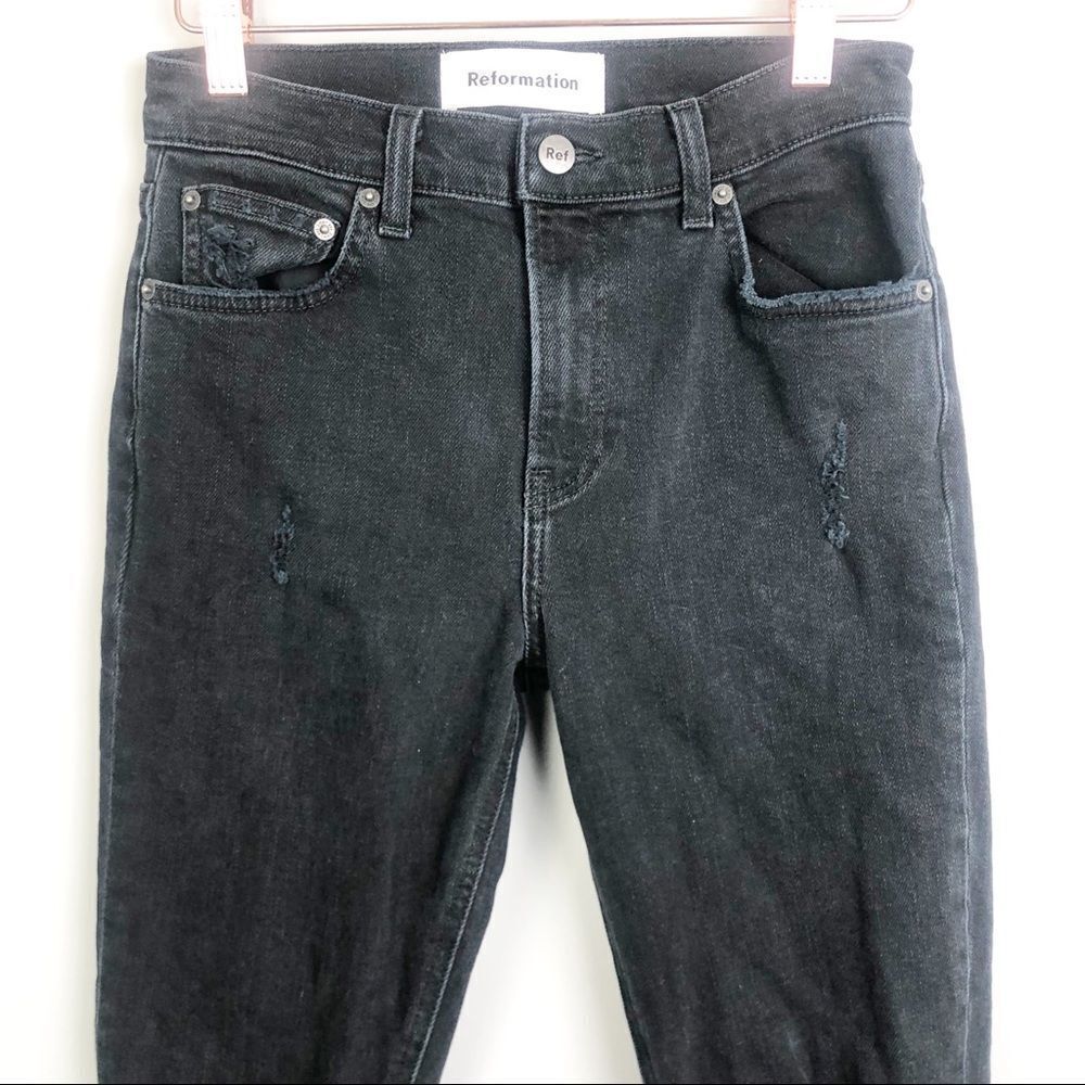 REFORMATION | Camille Stretch Crop Cigarette Black Denim Jeans Women’s Size 25 - Picture 5 of 11